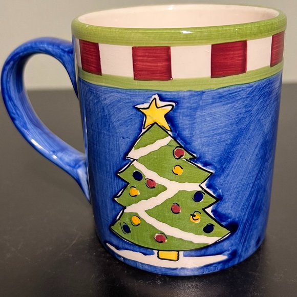 Pair of WORLD MARKET Hand Painted Christmas Mugs  ~ Santa Claus ~ Christmas Tree - Picture 12 of 15